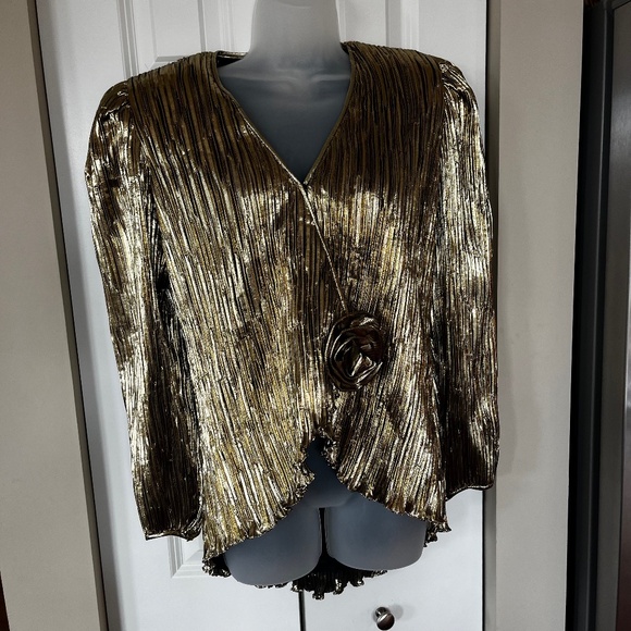 Vintage gold metallic pleated evening jacket size 10 Ann Hobbs for Cattiva - Picture 1 of 12